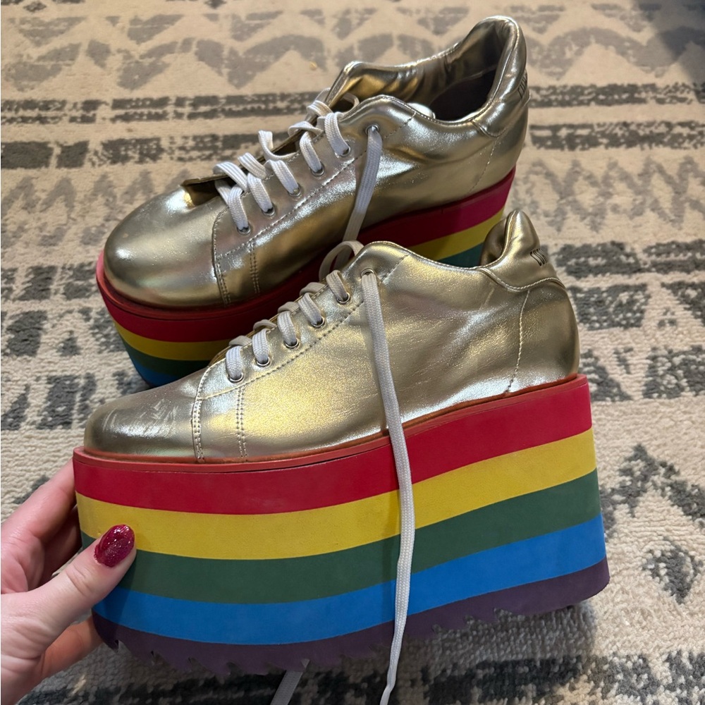 Current Mood Pride Gold Platform Rainbow-Stripe Women’s Sneakers - Picture 3 of 6
